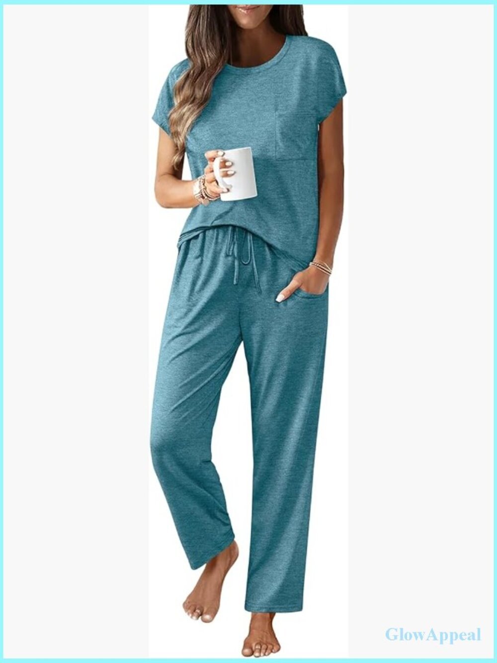 Cap Sleeve Pajama Set with Pockets 2 Piece Lounge S-XXL